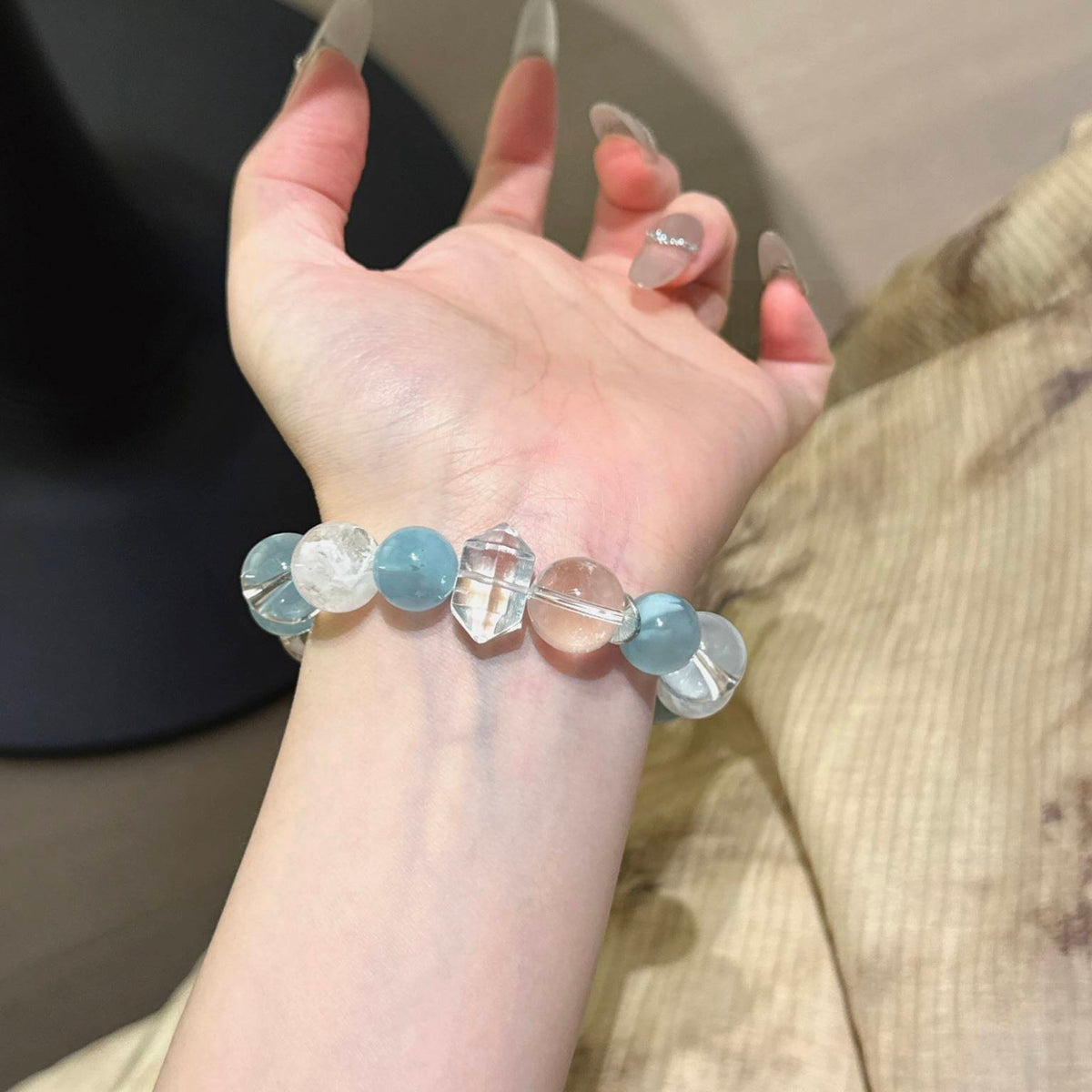 海蓝宝雪花幽灵手串