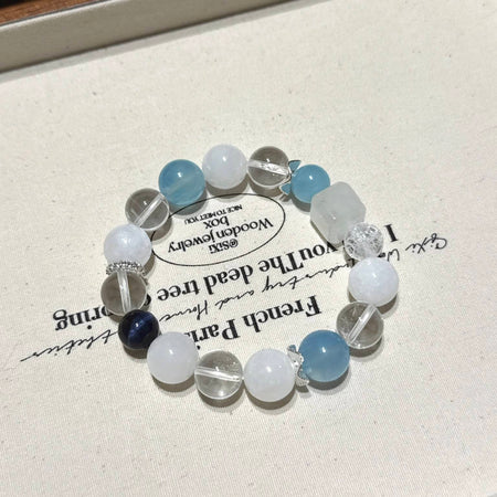 白幽灵白水晶海蓝宝虎眼手串