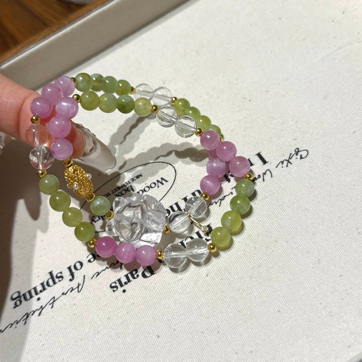 岫玉紫锂辉九尾狐多圈手链