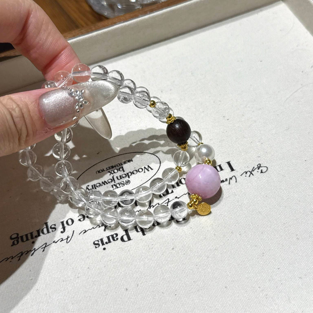 白水晶紫锂辉双圈手链