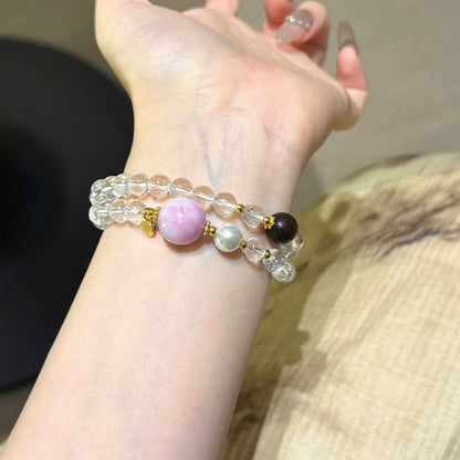白水晶紫锂辉双圈手链