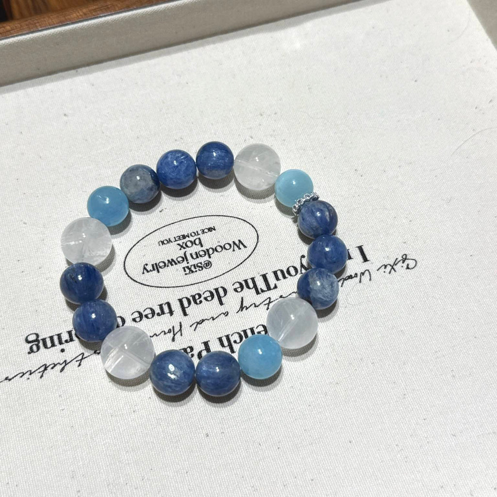 蓝晶石白幽灵海蓝宝手串