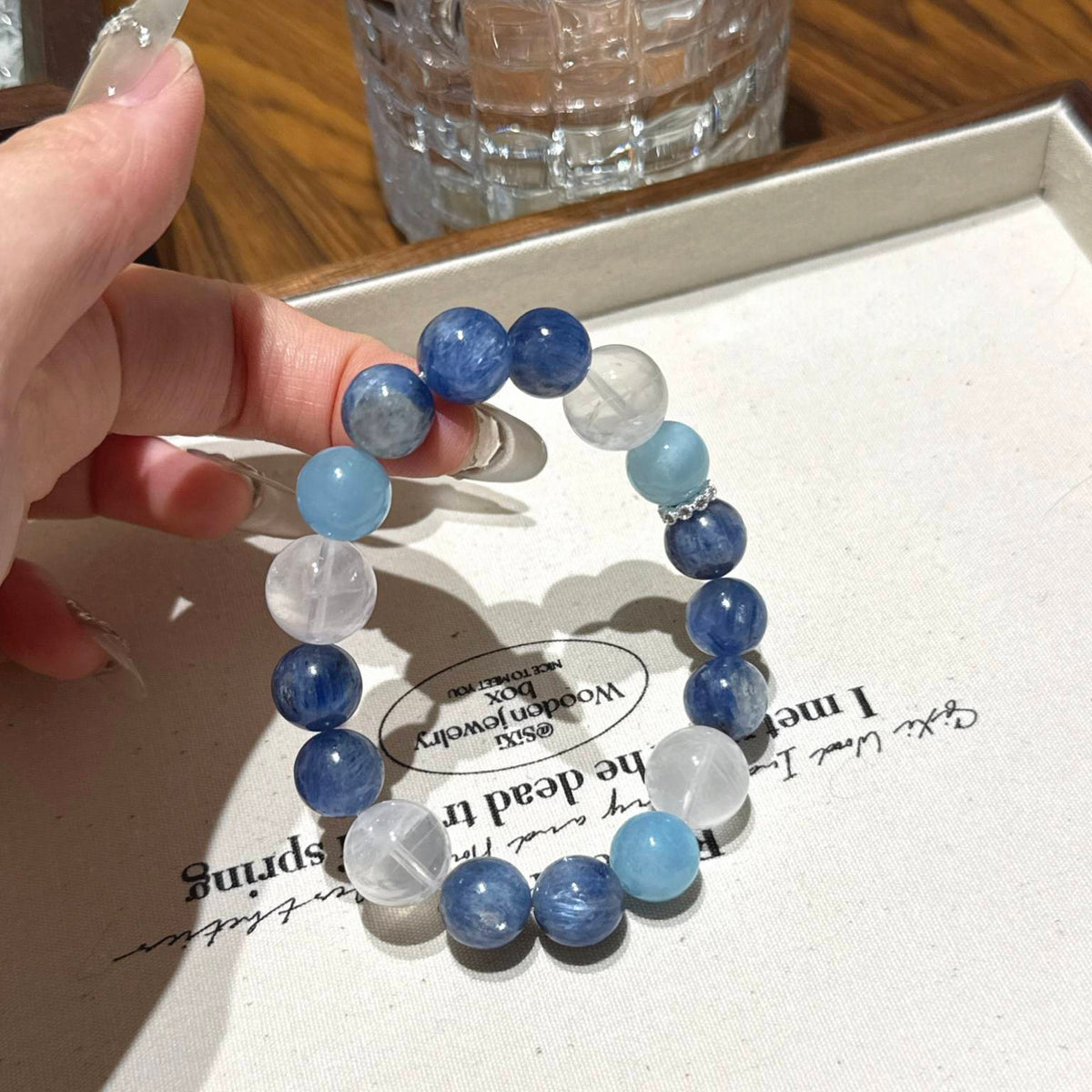 蓝晶石白幽灵海蓝宝手串