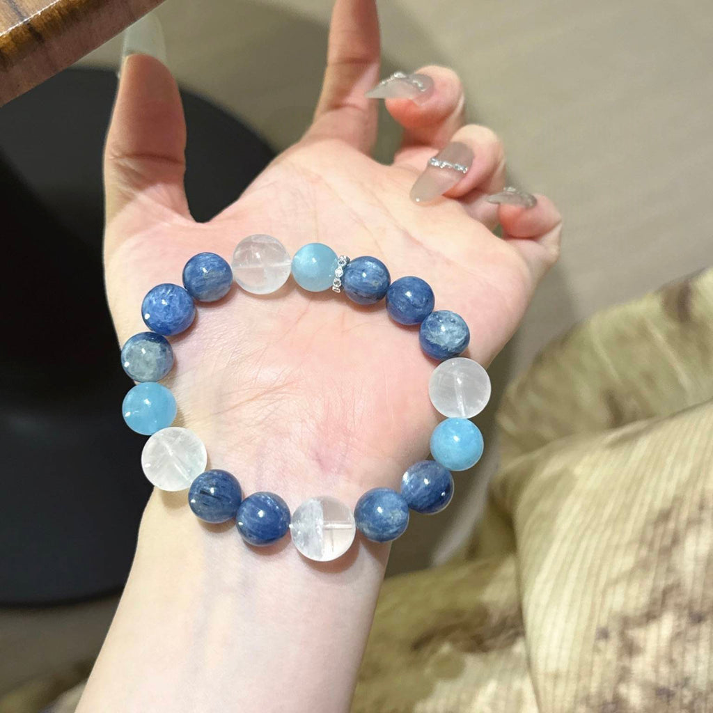 蓝晶石白幽灵海蓝宝手串