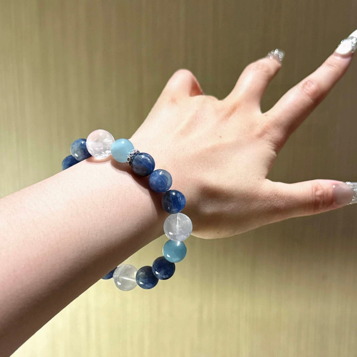 蓝晶石白幽灵海蓝宝手串