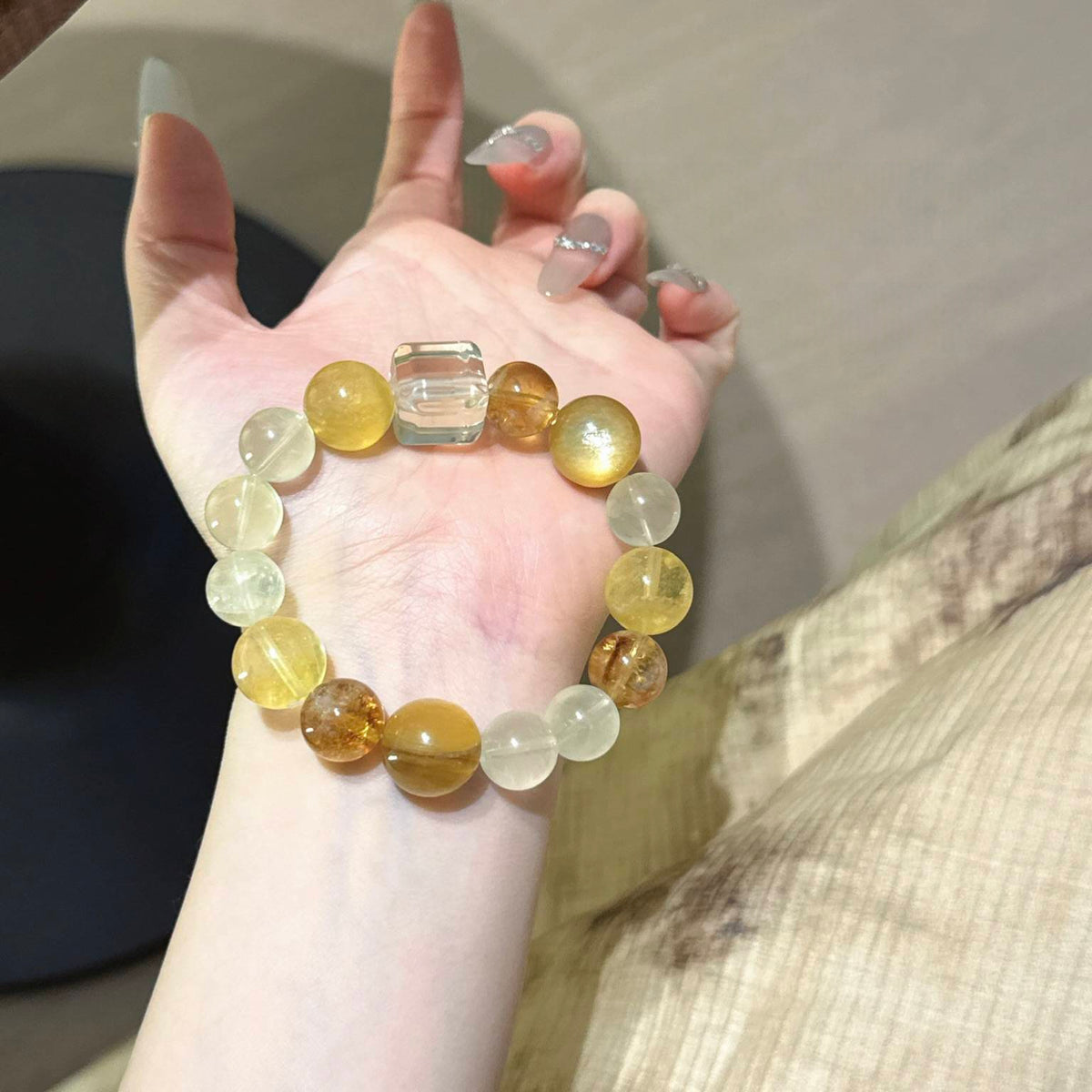 黄水晶黄萤石金锂云母手串