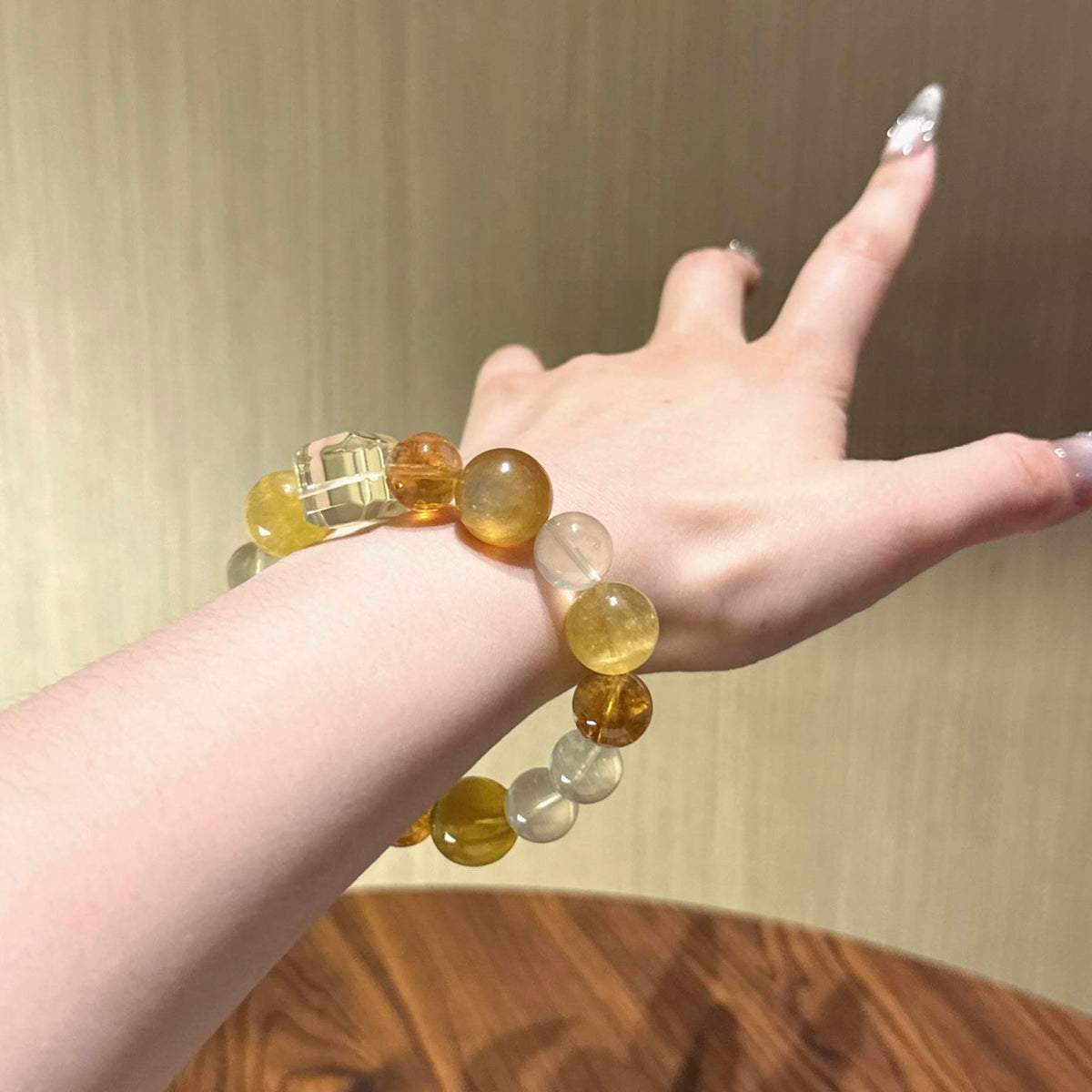 黄水晶黄萤石金锂云母手串