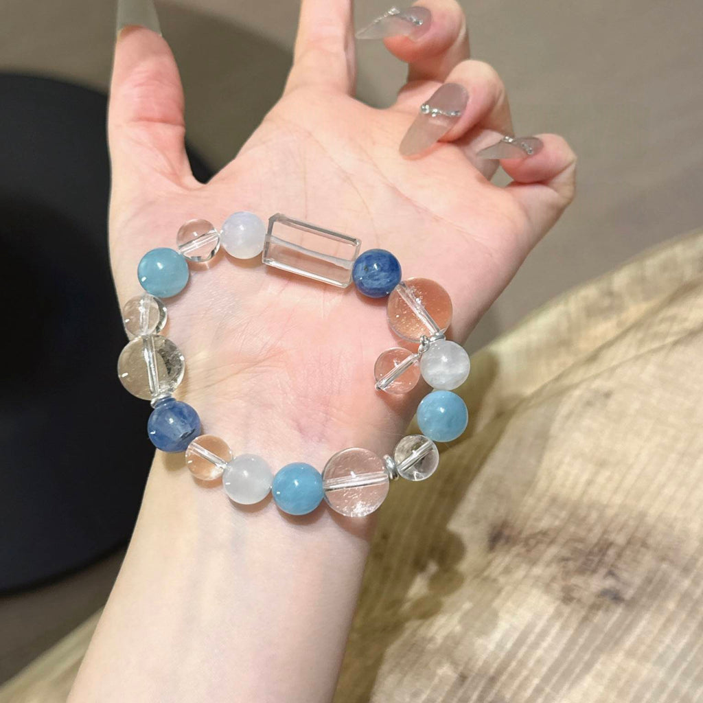 蓝晶石海蓝宝白水晶手串