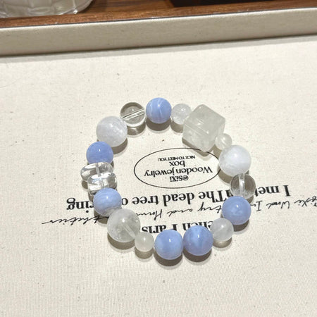 白幽灵蓝纹玛瑙月光石手串