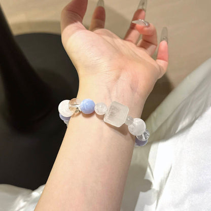 白幽灵蓝纹玛瑙月光石手串