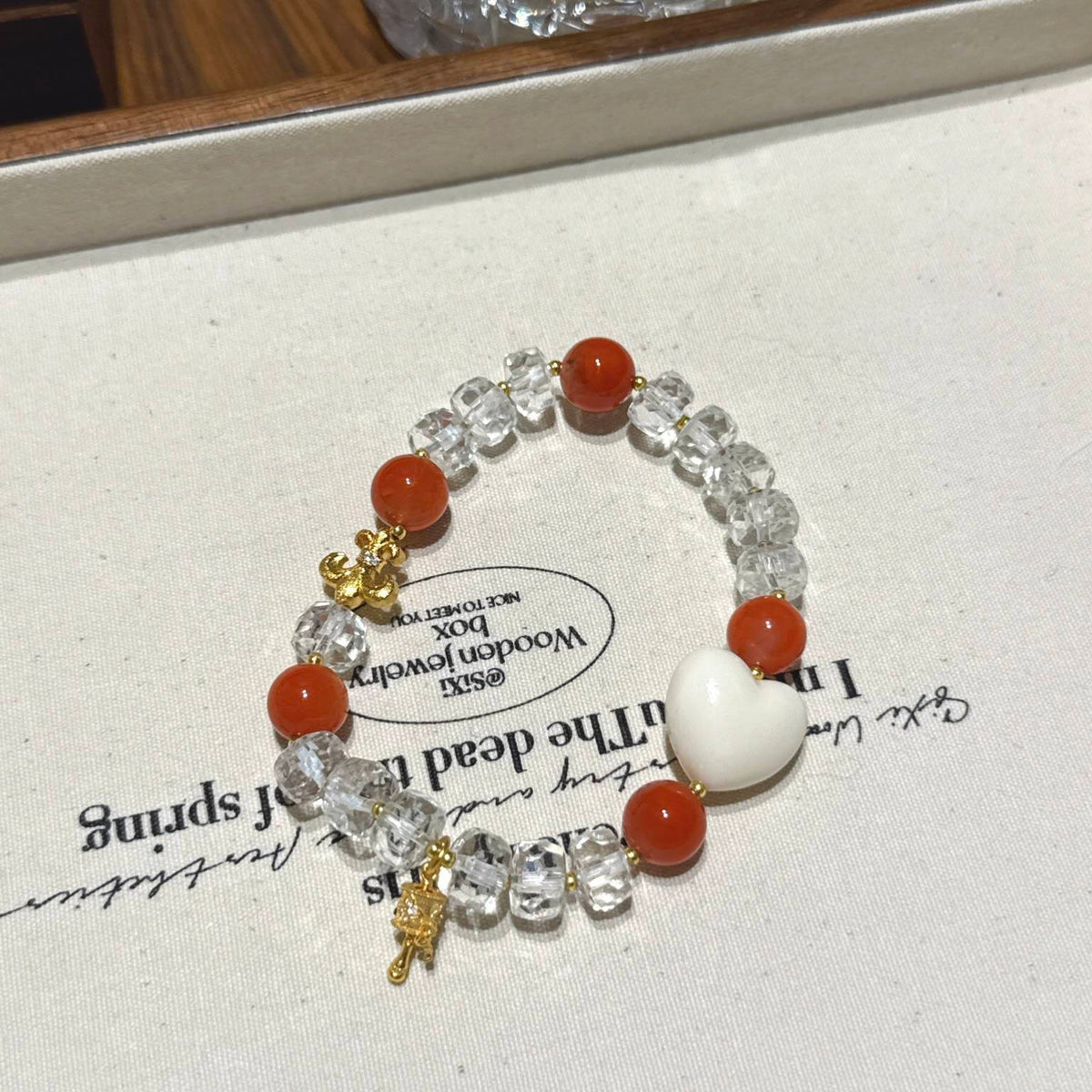 白水晶南红玛瑙爱心手串