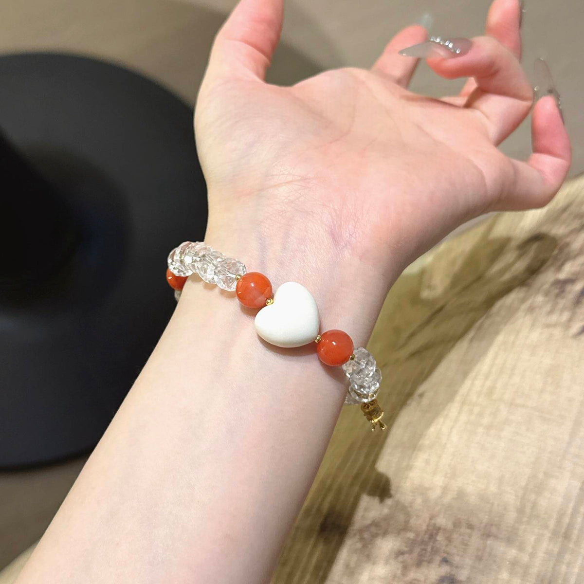 白水晶南红玛瑙爱心手串