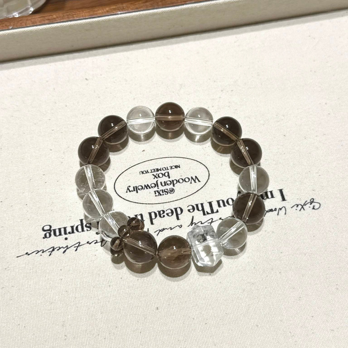 茶水晶白水晶双尖柱手串