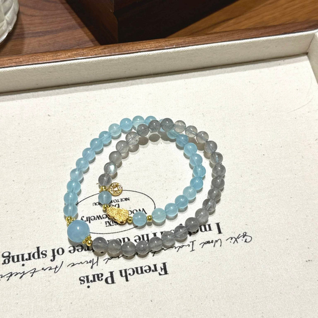 海蓝宝灰月光细珠手链