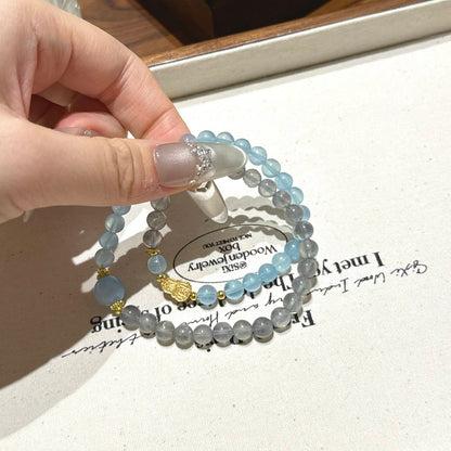 海蓝宝灰月光细珠手链