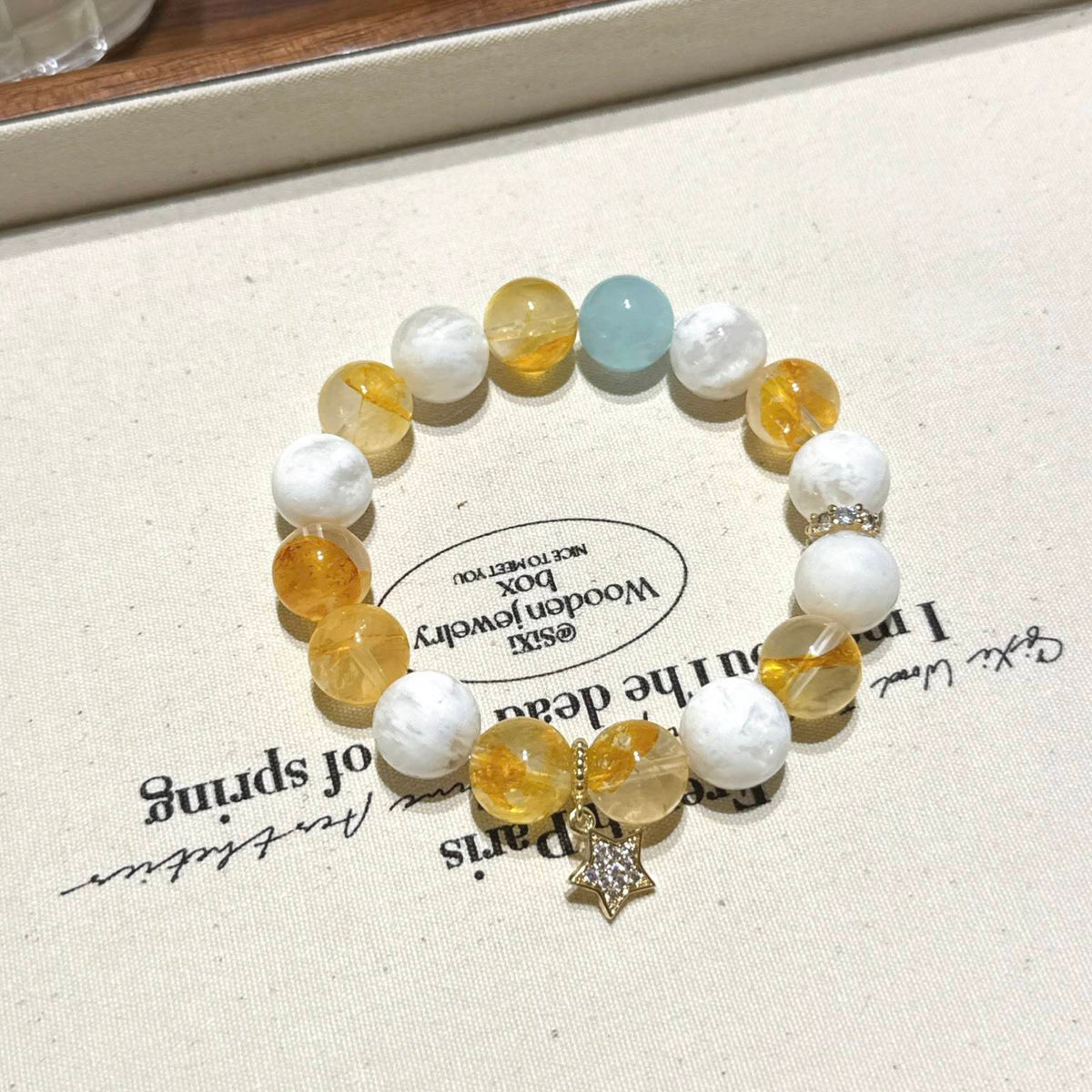 海蓝宝黄胶花雪花幽灵手串