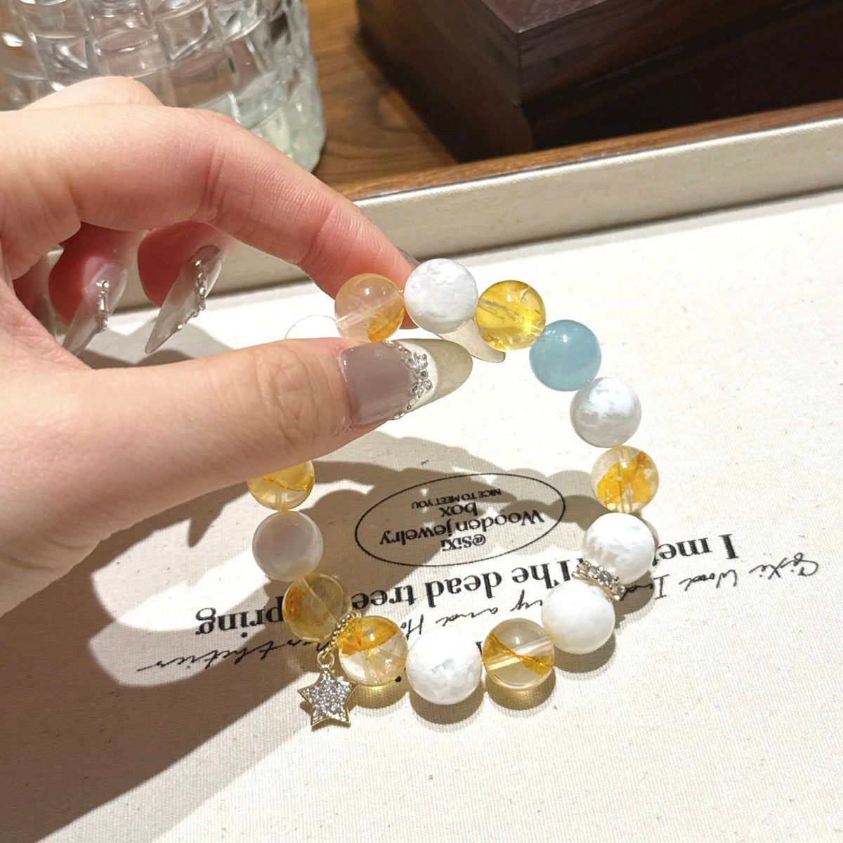 海蓝宝黄胶花雪花幽灵手串