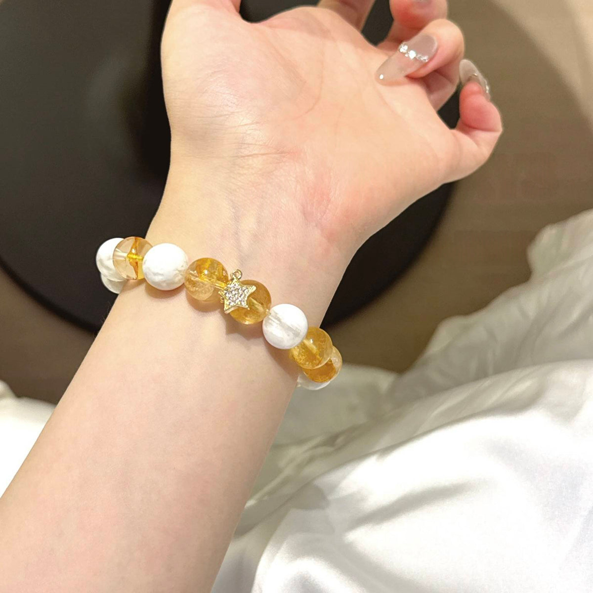 海蓝宝黄胶花雪花幽灵手串